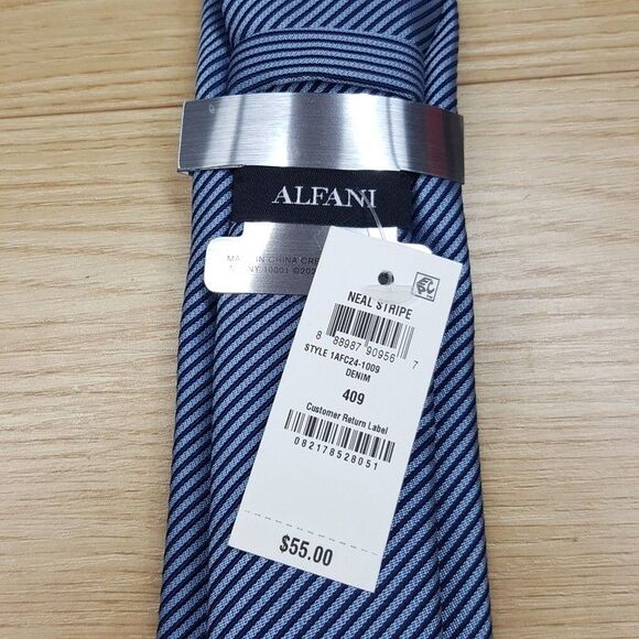 ALFANI Mens Neck Tie Blue Stripe Classic Pointed - Picture 3 of 6